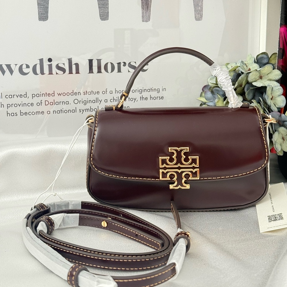 Tory Burch Britten Smooth Mini Top Handle In Tempranillo 153726 NWT